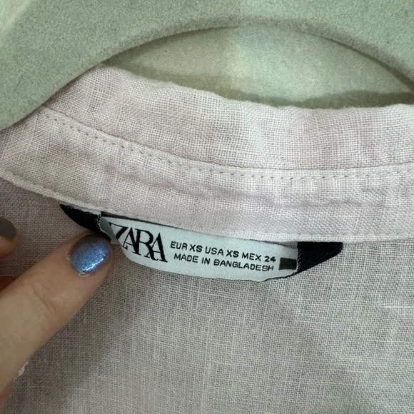 ZARA Light Pink Linen Vneck Tunic Top Size - Picture 4 of 5